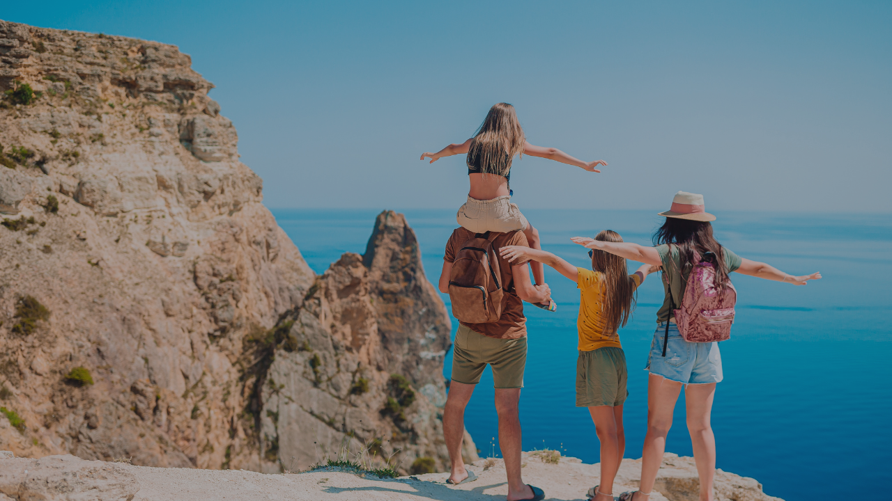 Family arriving at private jet terminal